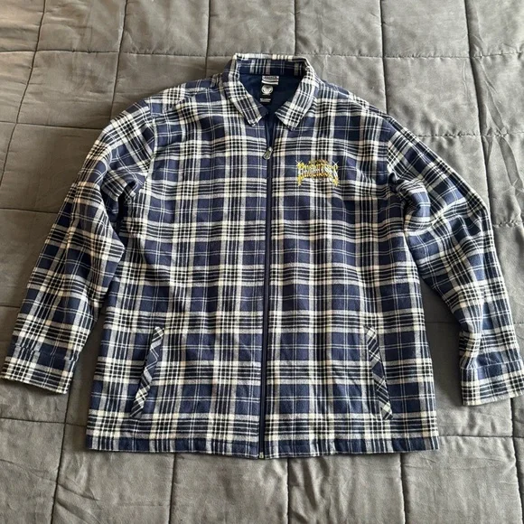 Broken Promises Plaid insulated shirt jacket with Devil Graphic